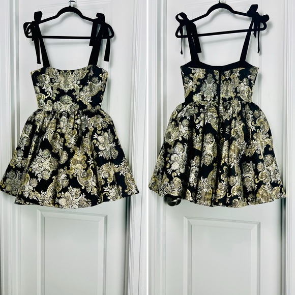 Alice + Olivia Fay Jacquard Corset Metallic Mini Dress Black Gold Silver 4 Small - Picture 3 of 14